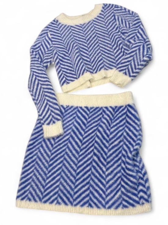 Versona Sweaters - Versona Blue Chevron Knit Two-Piece Dress with Cream Trim